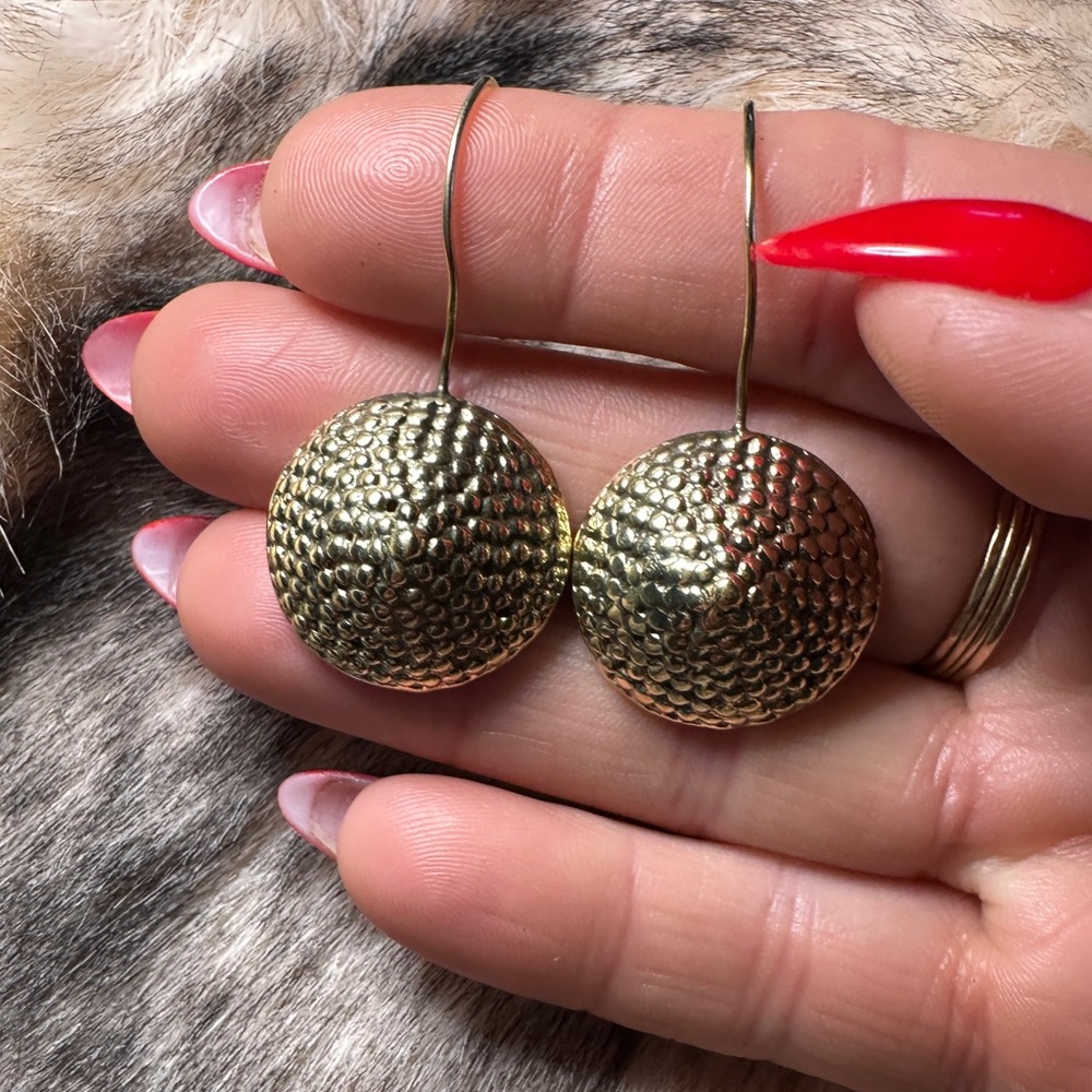 Vintage Domed Egyptian Studded Brass Dangle Earrings